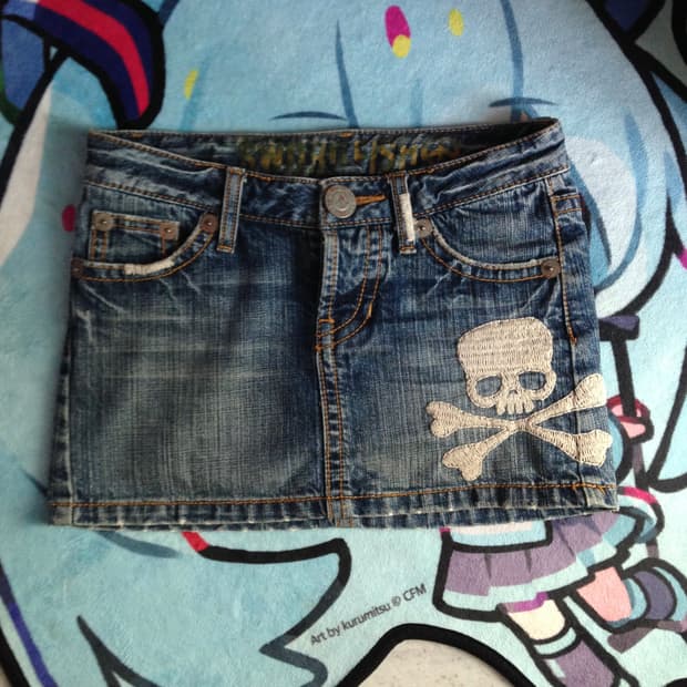 펑크 해골 데님 스커트