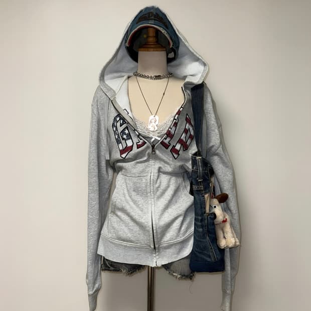 갭 성조기 그레이 후드집업