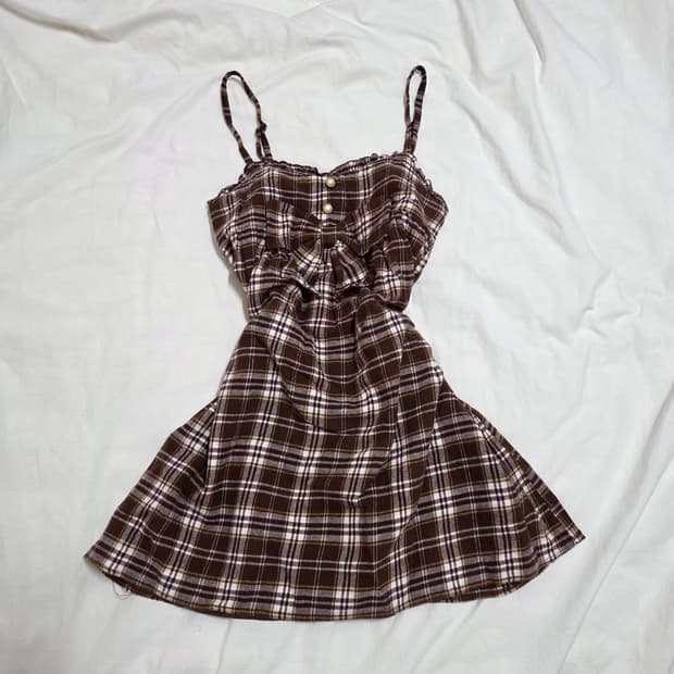 리즈리사 초코 라떼 체크 갸루 리본 원피스 로걀 트랄라라