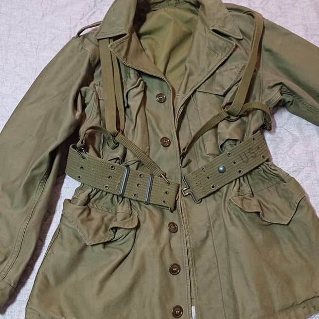 오리지널 미군 이차대전 M-43 필드재킷 야전상의, 벨트, 서스펜더