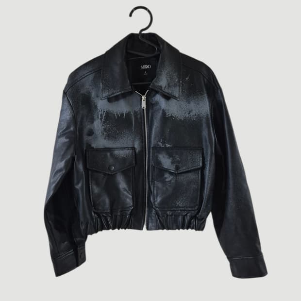 미쏘 여자 크롭 가죽자켓 오버핏
