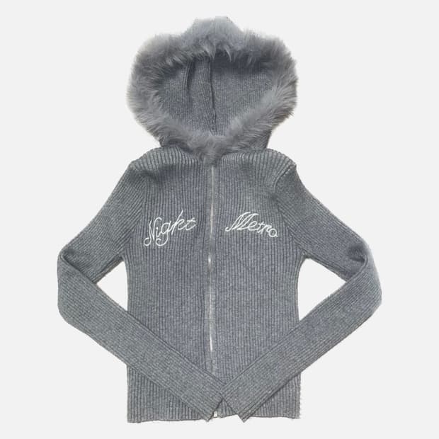 Vintage Ribbed Fur Hat Hooded Zip-Up