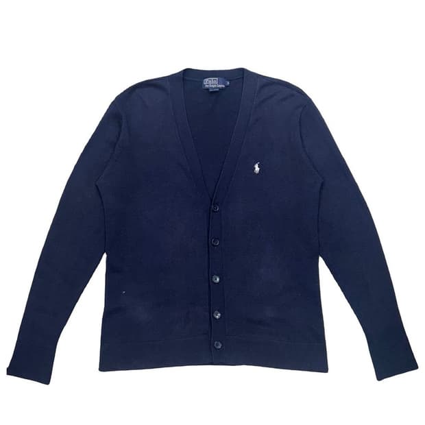 RALPH LAUREN 네이비 화이트 포니 브이넥 가디건 S