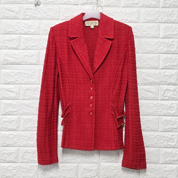 택포) 센존 ST.John 빨간색 트위드 자켓 M