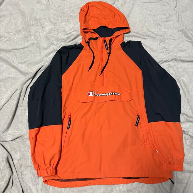 챔피온 오렌지 올드스쿨 나일론 후드 아노락 바람막이 XL