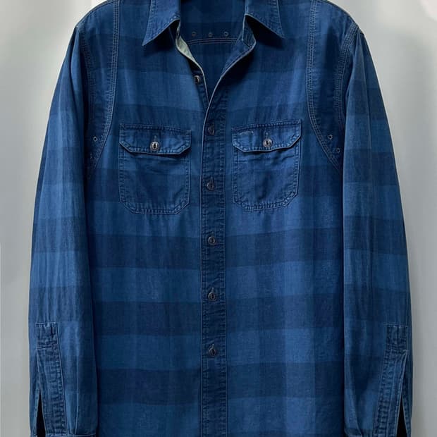 폴로 랄프로렌 Naval 해군 인디고 앵커 플레이드 워크셔츠