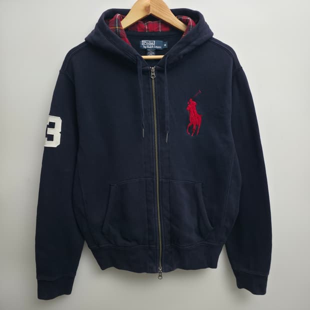 [M] 폴로 랄프로렌 빅포니 체크패턴 후드집업 네이비
