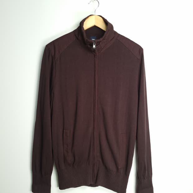 GAP 딥 브라운 버클드 풀집업 면니트 가디건