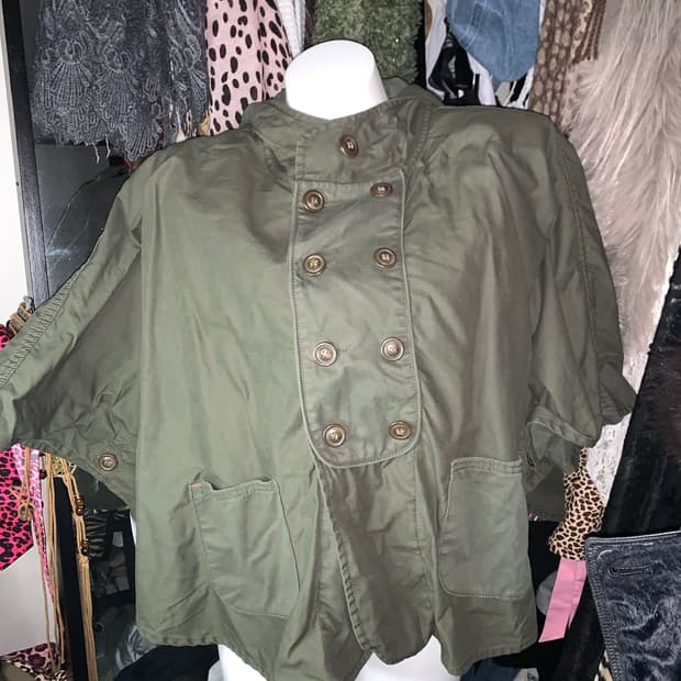 y2k 그런지 카키 야상 후드 케이프