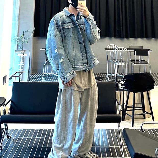 Yeezy x Gap 칸예 모토 오버핏 바이커 데님자켓