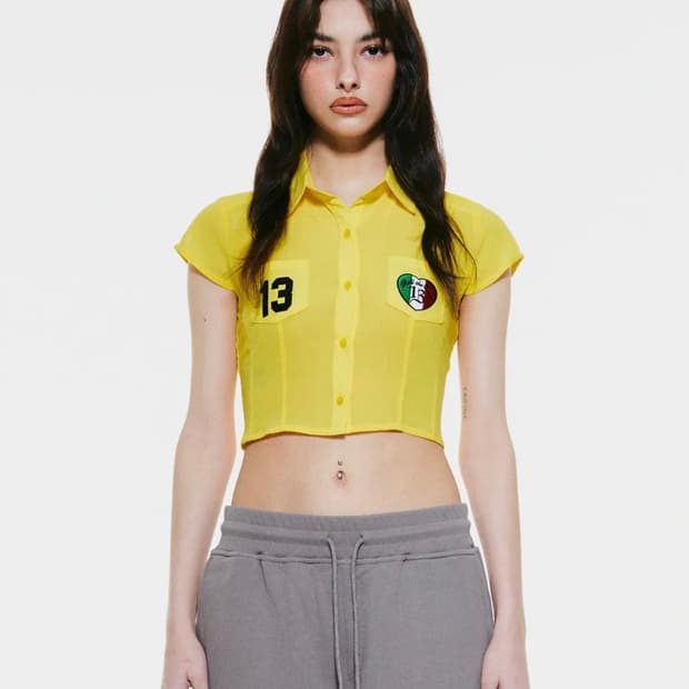 배디_Applique Sheer Shirt Yellow