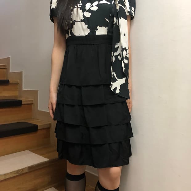 빈티지 블랙 오리엔탈 프릴 원피스