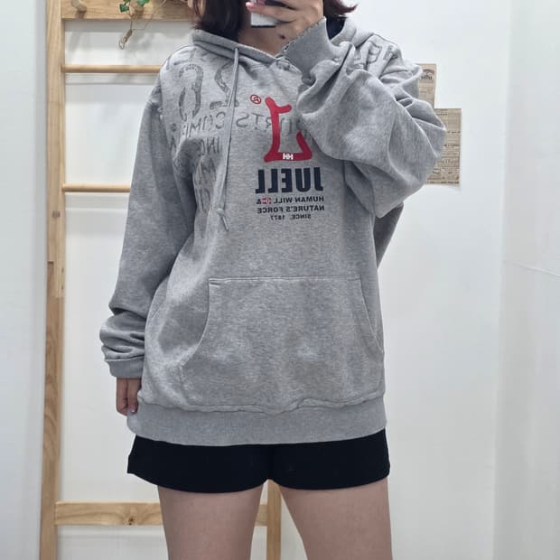 [프립]100/헬리한센 프린팅 후드티 그레이