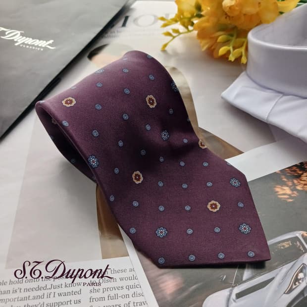 듀퐁 실크 다크 퍼플 도트 넥타이 9.2cm A+등급 A18711

