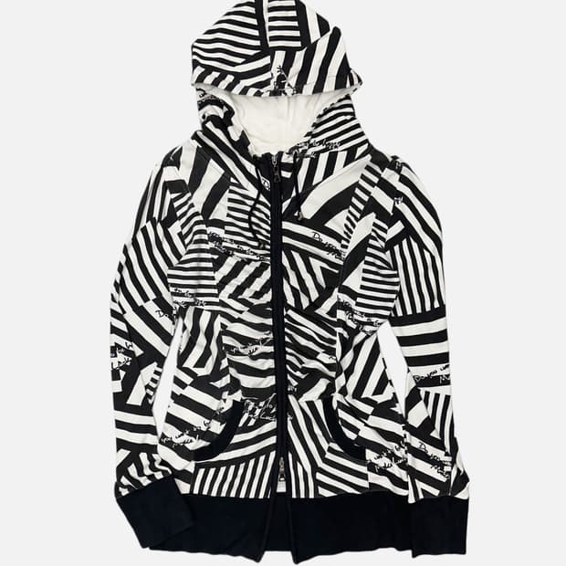 DOSCH stripe shirring hood zip-up