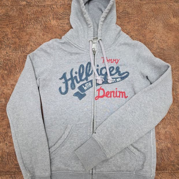 타미힐피거 아플리케 자수 기모 후드집업 S