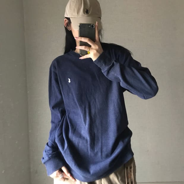 폴로 네이비 와플 롱슬리브