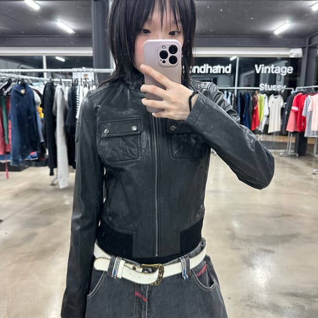 EXR 블랙 레더 라이더 자켓