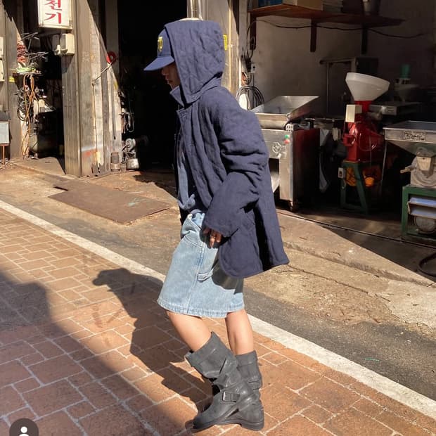 빔즈 하트 후디 누빔 피코트 