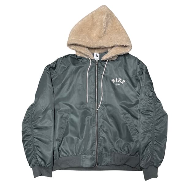 나이키 후드 후리스 레터링 로고 카키 항공점퍼