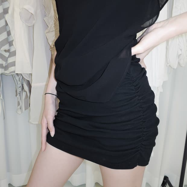 Side Shirred Waist Mini Skirt