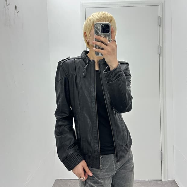 Lambskin Epaulette Ribbed Hem Jacket