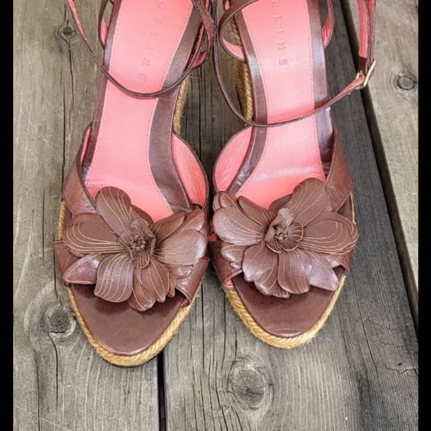 정품 셀린 리얼가죽 웨지 샌들 36