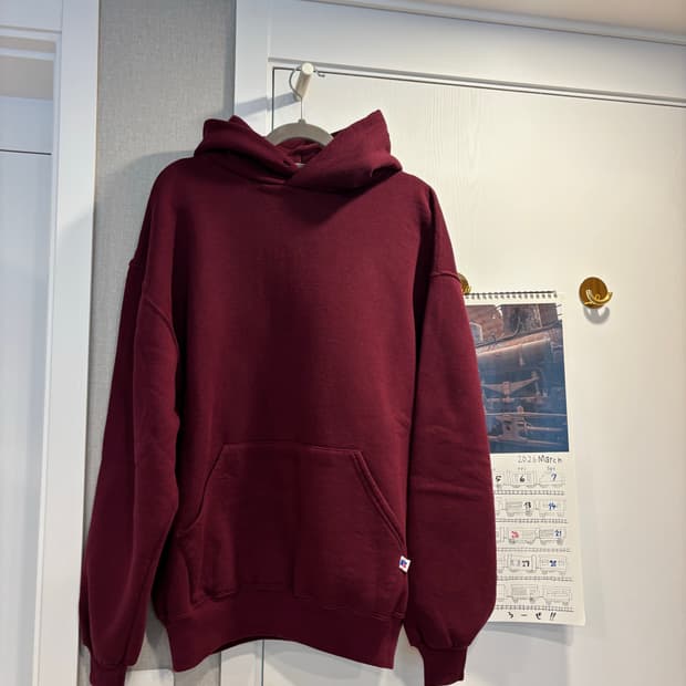 (L)90s 러셀 버건디 후드티 USA