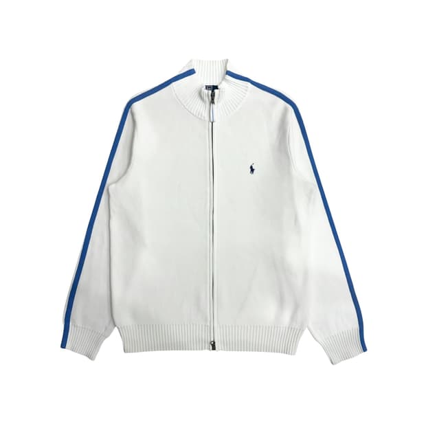 폴로 랄프로렌 투웨이 화이트 블루 니트 집업 L
