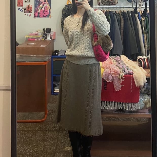 셔링 디테일 미디 스커트 [무배]