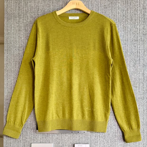 프랑코페라로 울 블렌드 라운드넥 올리브 그린 라임 니트 스웨터 100