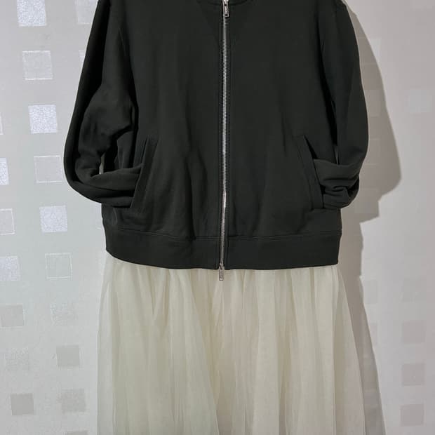 ( 레어) 18s언더커버 x 수 / 카키 집업져지 레이어드 나일론 스커트