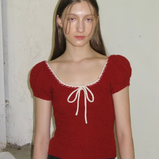 시눈 퍼프 니트 레드