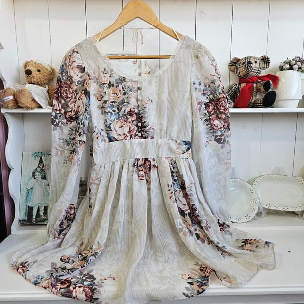 플라워 쉬폰 셔링 원피스