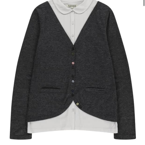LAYERED SHIRT CARDIGAN DARK GREY