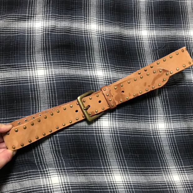 네이티브 아메리칸 황동 더블 스터드 누벅 스웨이드 벨트