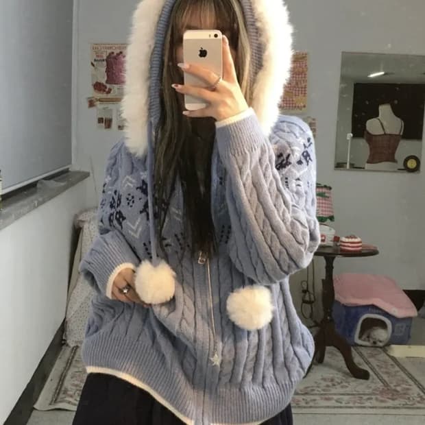 딸기부티크 노르딕 퍼 후드집업