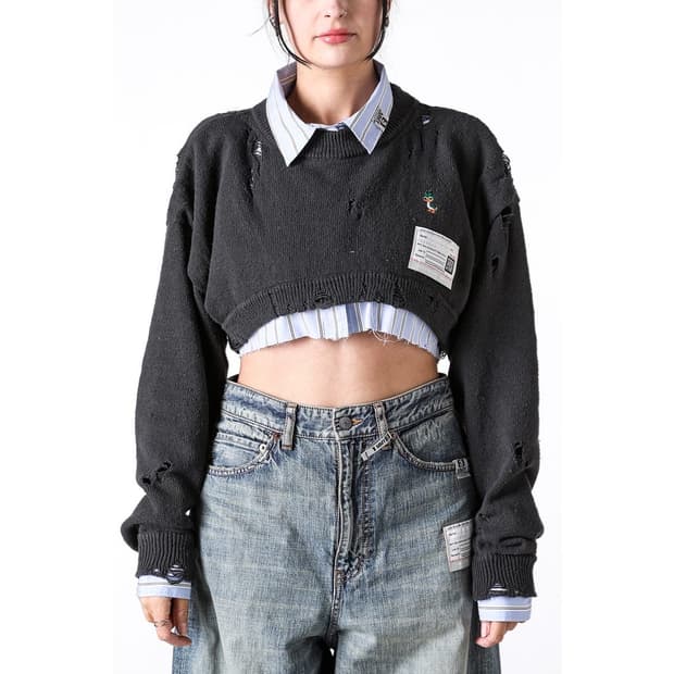 [36]미하라야스히로 셔츠 레이어드 크롭 니트