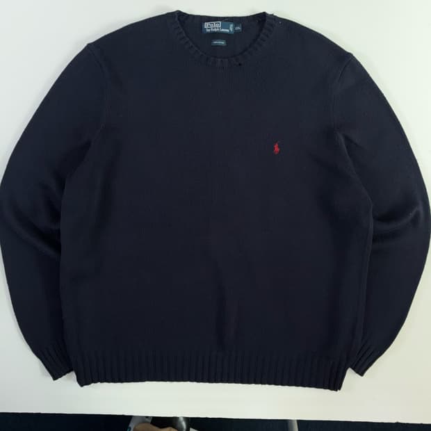 Polo  폴로 랄프로렌 90,s 자수 코튼  네이비 라운드 니트