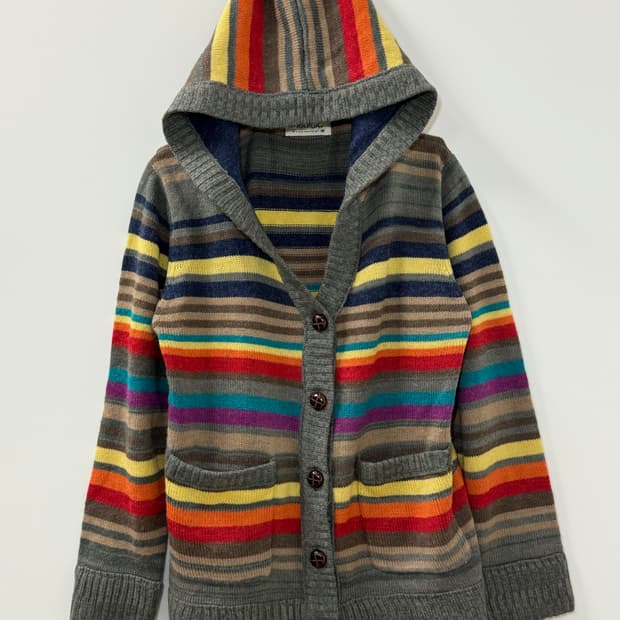 하구미 무지개 메론빵 후드 니트 가디건