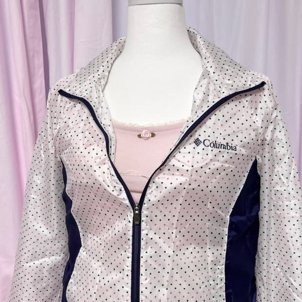 컬럼비아 핑크네이비 도트 바람막이
