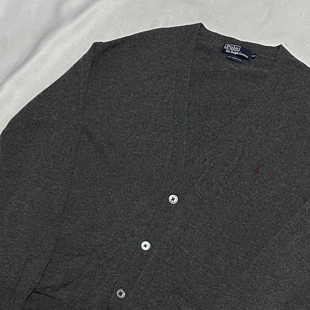 100 폴로랄프로렌 챠콜 램스울 브이넥 가디건