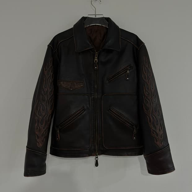 빈티지 플레임 레더 자켓