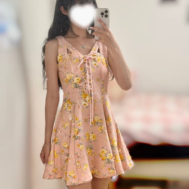 LIZ LISA 리즈리사 핑크 플라워 레이스업 원피스 히메갸루