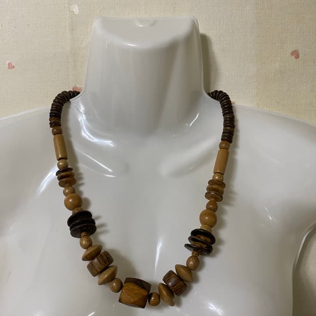 우드 나무 비즈 목걸이 빈티지 보헤미안룩