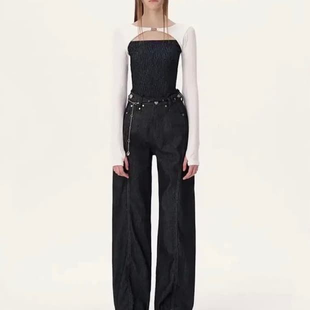 Yuse 시그니처 스트레이트 라인 데님 팬츠 dark indigo / S