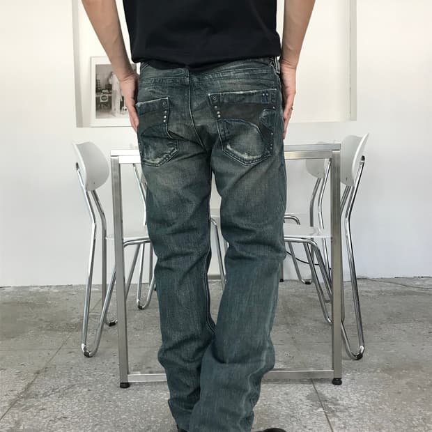 디젤 레더 패널 포켓 레귤러 워싱 진