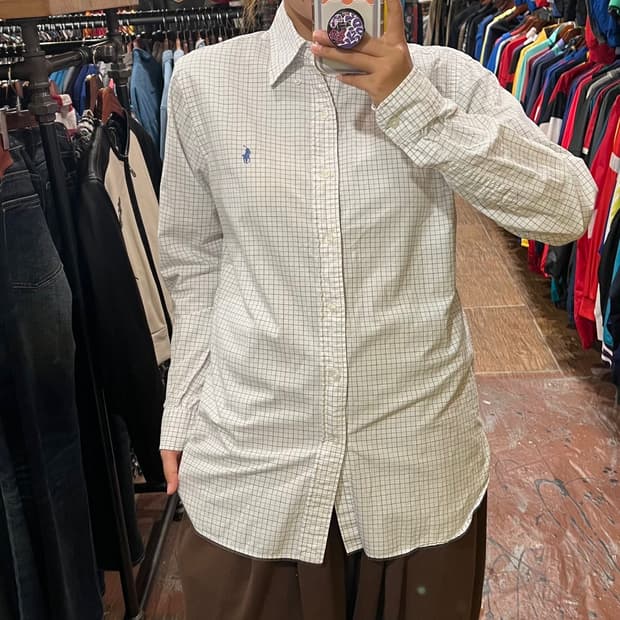 [HI]폴로 체크 긴팔셔츠 화이트