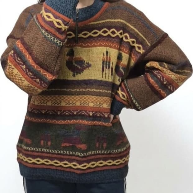 💥대장급 뉴질랜드 스노위피크 빈티지 반집업 니트/에스닉 나바호