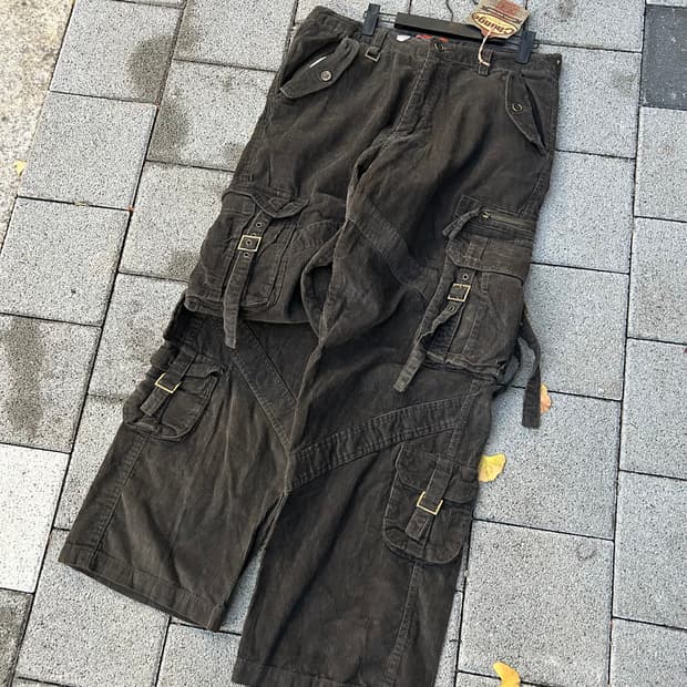 *rare design* 2000s 코듀로이 멀티포켓 와이드 카고팬츠